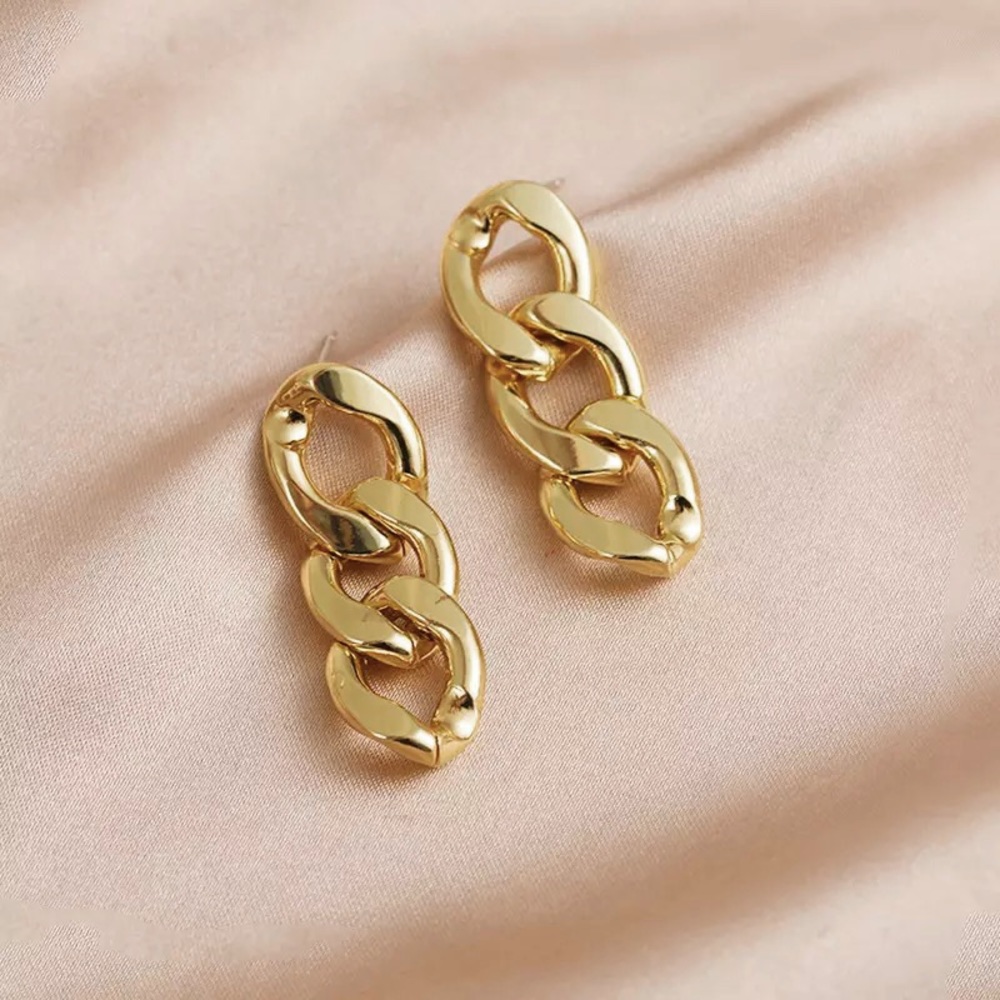 “Intentions” Chain Link Minimalist Boho Indie Streetwear Fashion Dainty Earrings - Picture 7 of 12